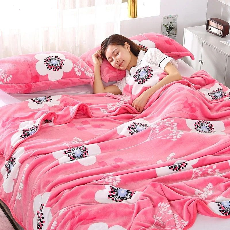Selimut Bulu Halus 140x190 Motif Dewasa Aesthetic Blanket Termurah Terlaris Berkualitas New Arrival-BUNGA PINK