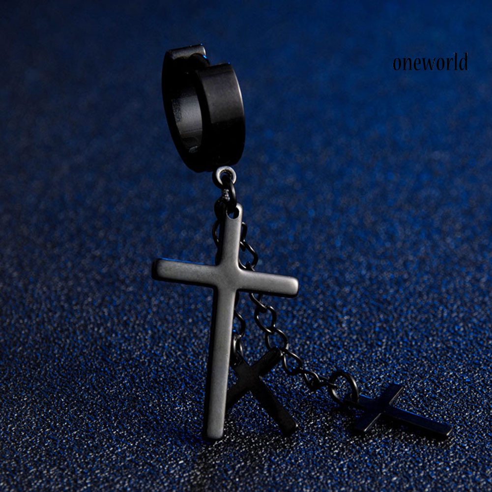 OW@ Punk Multi-Layer Cross Dangle Huggie Earrings Women Jewelry Charm Decor Gift