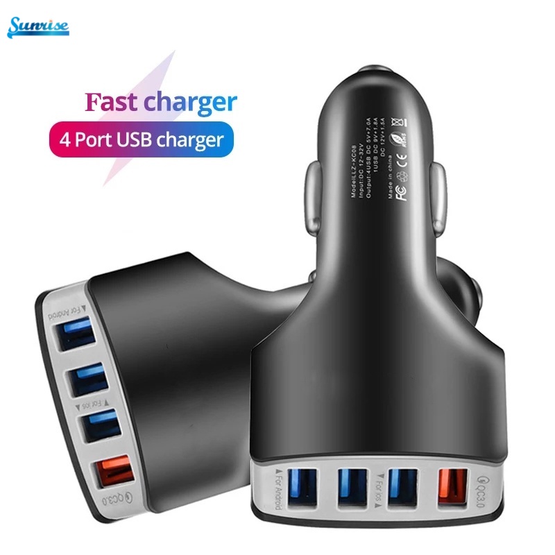 1 Pcs 4 Ports Car Charger USB 3.0 Fast Charging Sub-Device Charging Adapter