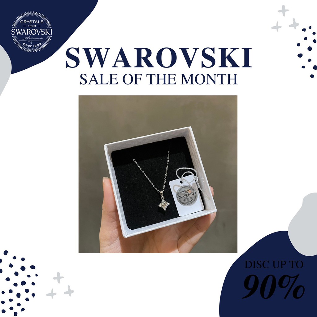 SWAROVSKI Crystal Square Necklace SILVER Kalung ORIGINAL 100%