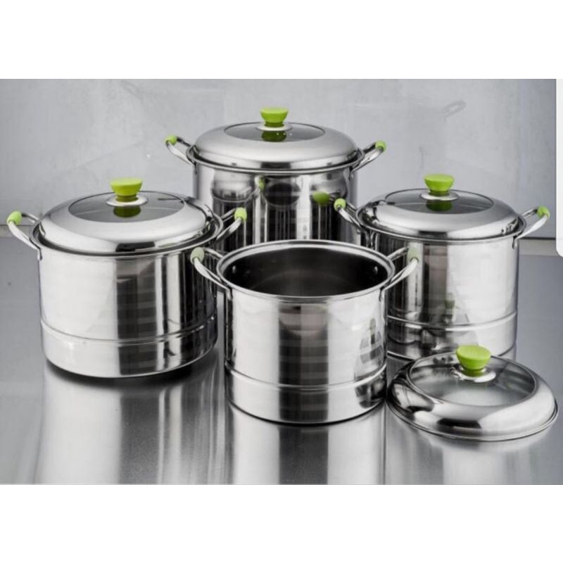 set panci kukusan panci steamer isi 4 panci + tutup kaca
