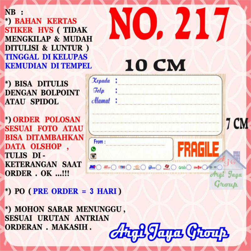 

Stiker HVS - Stiker Pengiriman - Sticker Alamat Olshop Murah Nomer 217-10x7cm
