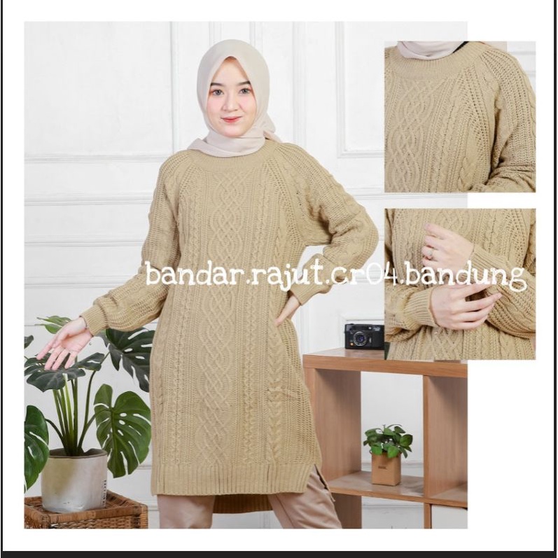 LONG SWEATER RAJUT CABLE .STYLE KOREAN 7 GATE TEBAL.