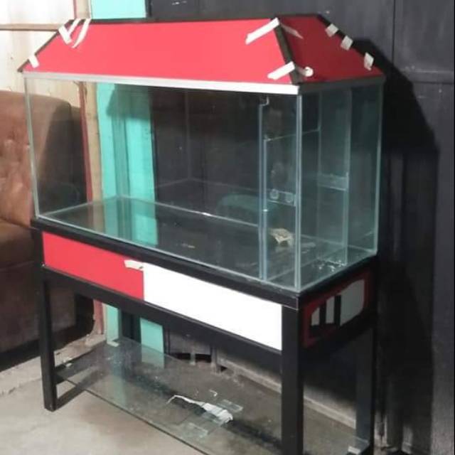 Aquarium Ikan Hias Unik Model Rumah Ukuran 120x40x60 Meja Aluminium Shopee Indonesia