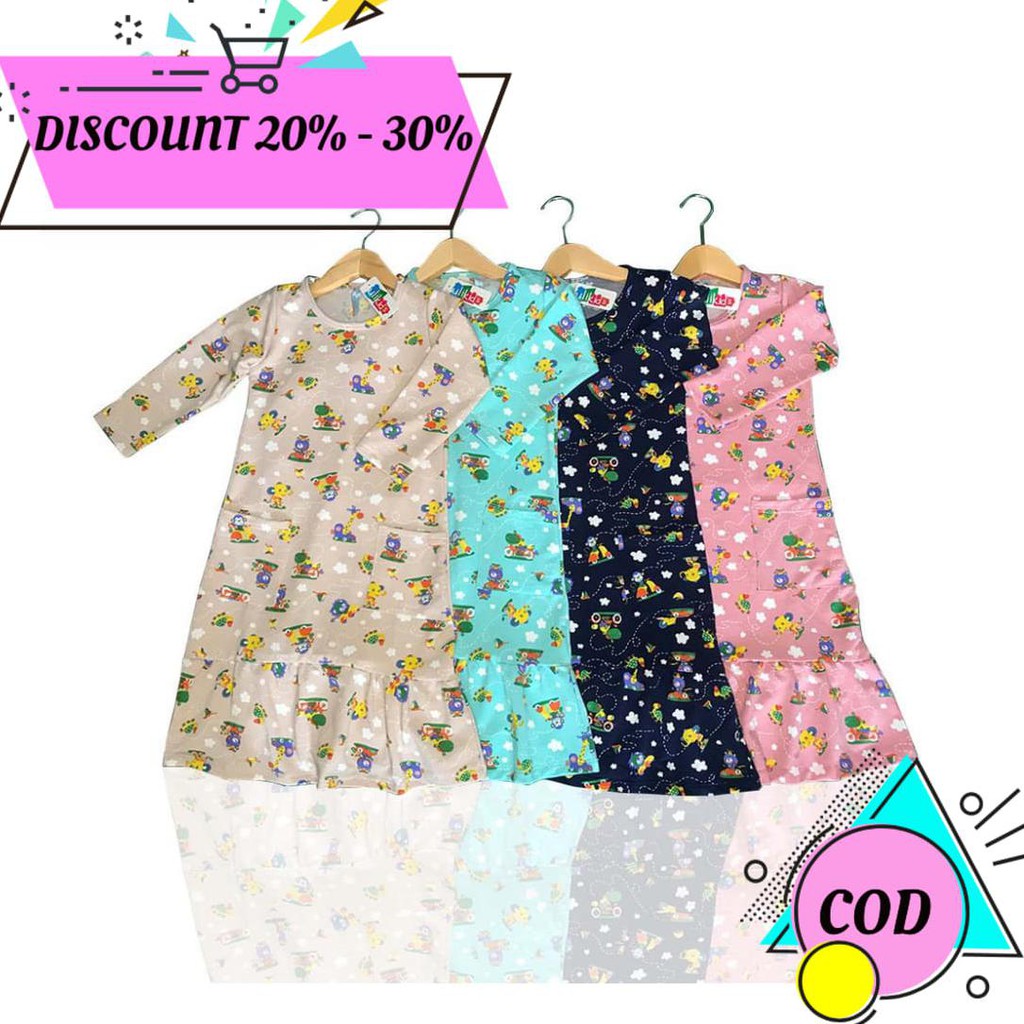 (BAYAR DITEMPAT) ANGEL COLLECTION GAMIS ANAK PEREMPUAN BAHAN KAOS BABY TERRY (USIA 2 S/D 8 TAHUN)