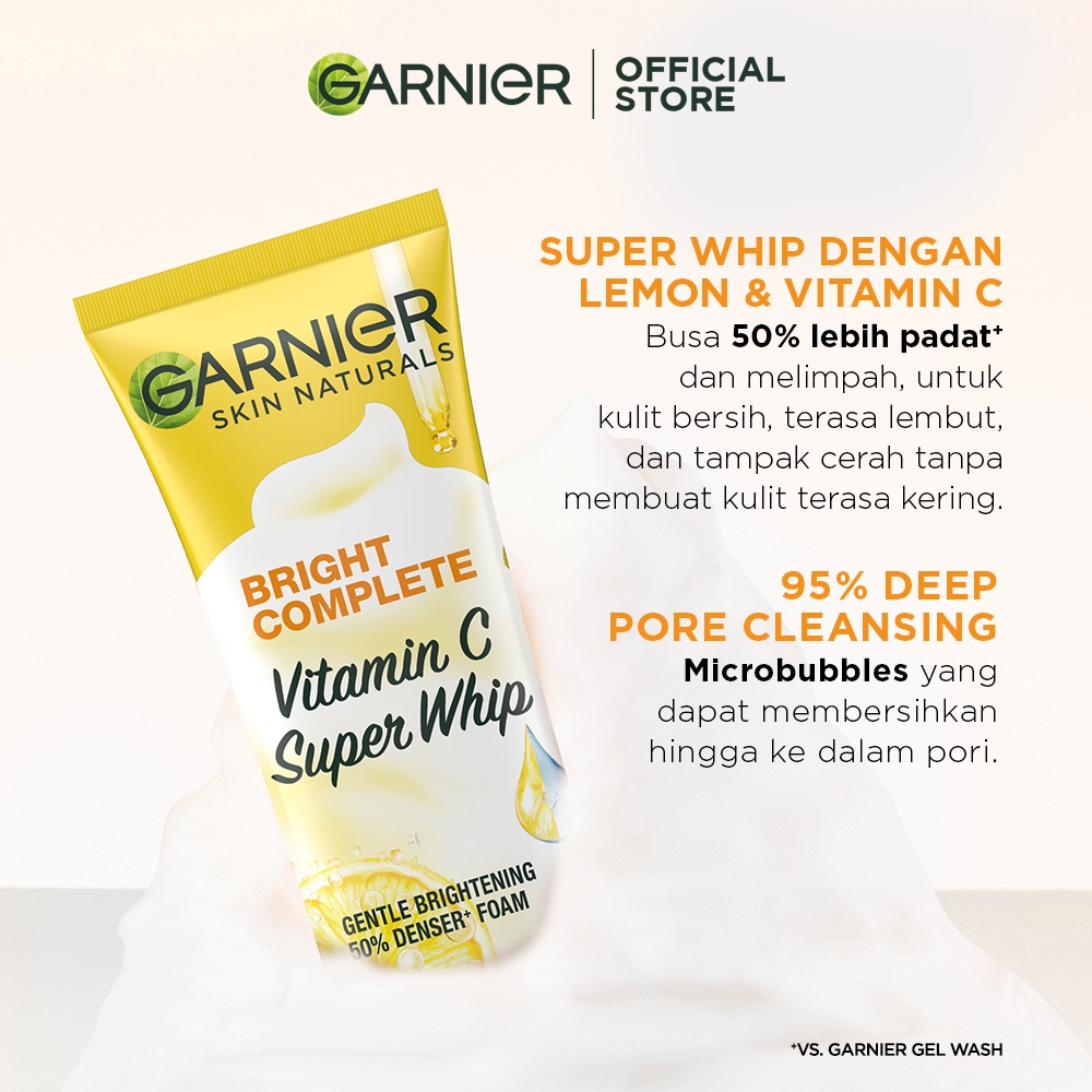 Garnier Bright Complete Vitamin C Super Whip Foam 100 ml 2 pcs - Facial Wash Kulit Cerah Busa Lembut