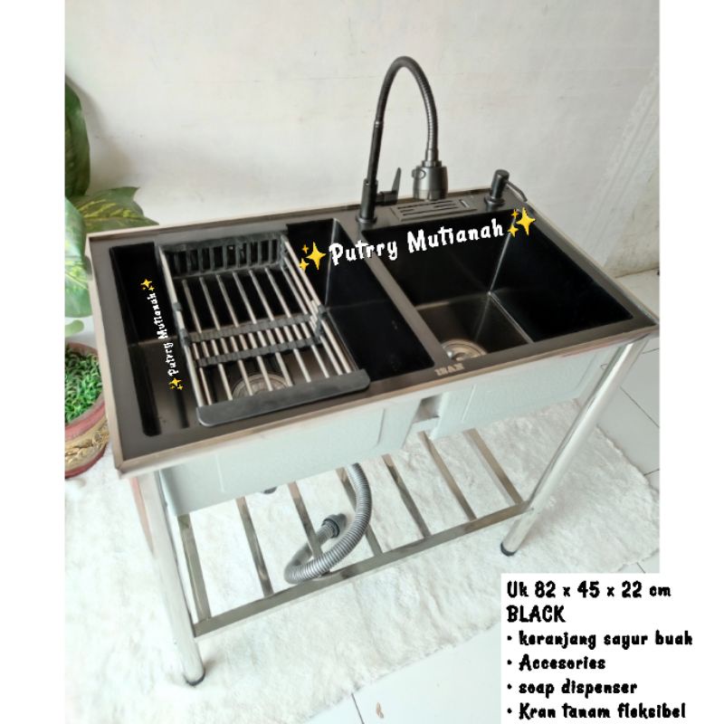 Termurah Bak cuci piring Black stainlles 82 x 45/Kitchen sink 1 lubang/Bak cuci piring dan Accesorie