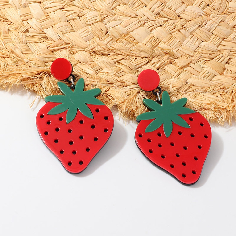 Hu Hu Hu Hu Hu Alat Bantu Pasang Kacamata♡ Anting Stud Menjuntai Desain Semangka Lemon Strawberry Untuk Wanita