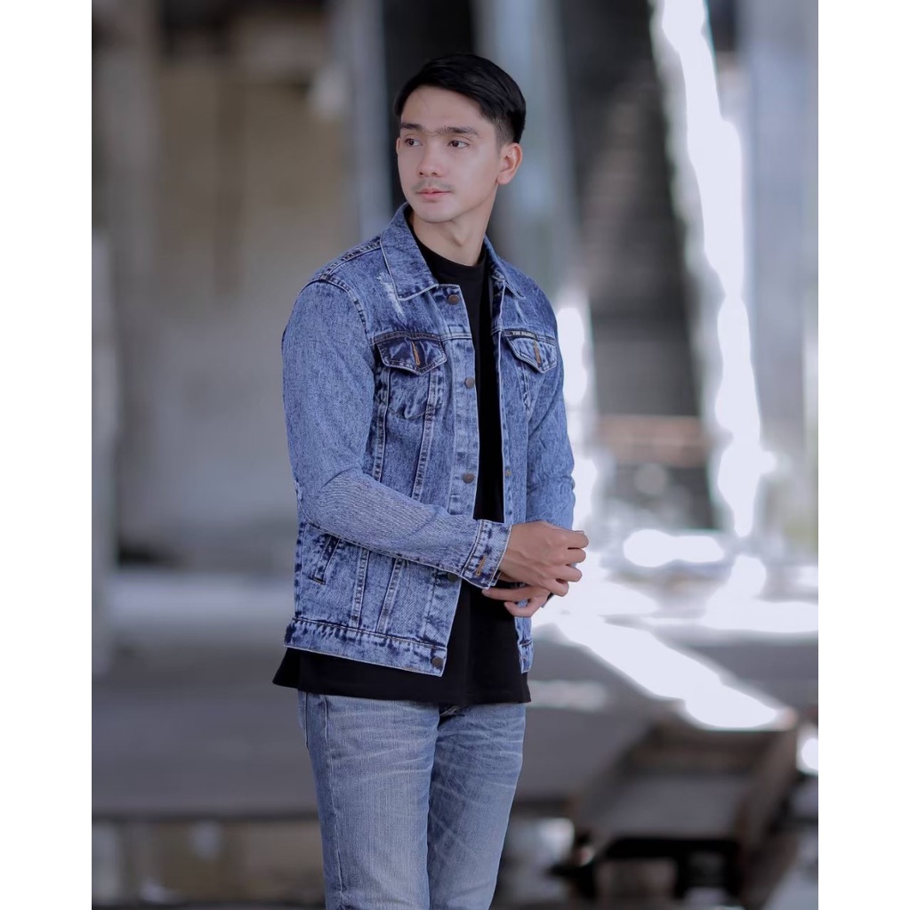 Jaket Jeans Sandwash Sobek Simple The Bojiel Terbaru