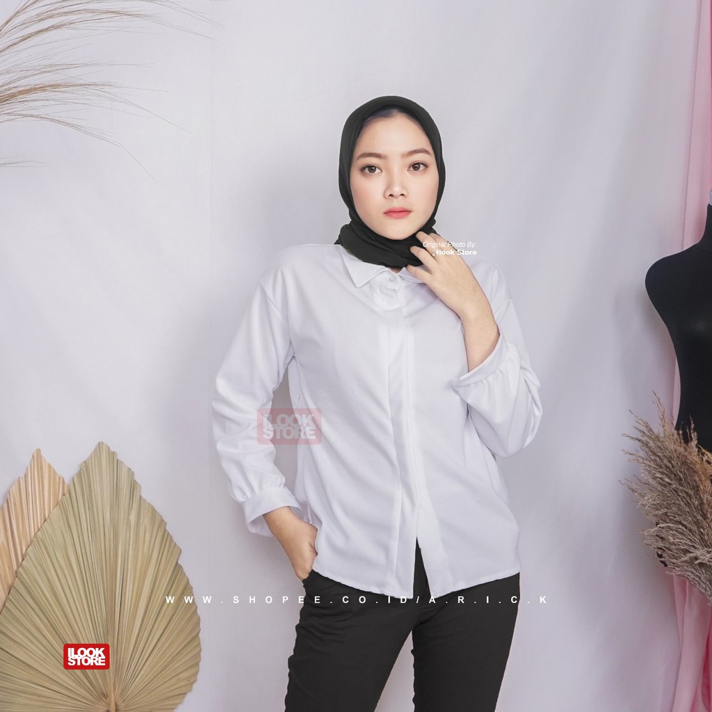 ilook | Blouse Keyra | Fashion Wanita | Bahan Creap - Fit to L-Keyra - Putih