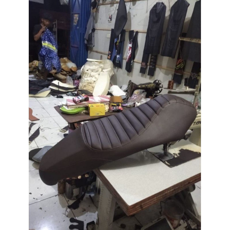 jok scoopy caferacer motif double seat coklat tua