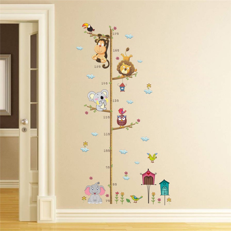 Wallpaper Meteran tinggi badan anak pengukur tinggi badan alat ukur tinggi badan garisan tinggi badan Stiker DInding Pengukur Tinggi Badan Anak Alat ukur tinggi badan anak meteran Cartoon Animals Lion Monkey Owl Elephant Height Measure Wall Sticker