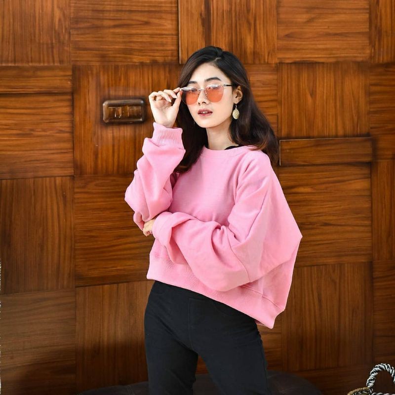 CROP OVERSIZE SWEATER FLEECE WANITA TERMURAH KEKINIAN'