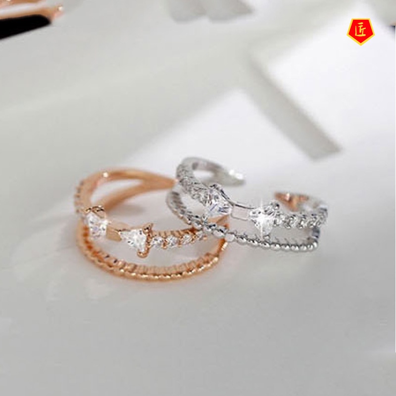 [Ready Stock]Bow Double-Layer Open-End Ring Simple Stylish