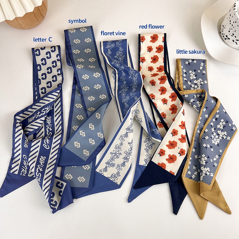 SYAL TWILLY PANJANG VARIAN HIJAU BIRU COKLAT SELENDANG SATIN SILK SCARF LEHER WANITA KOREA AKSESORIS TAS SHAWL GREEN BLUE BROWN COLOR VARIASI MOTIF