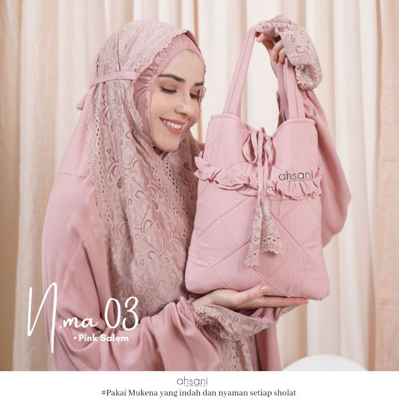 Mukena Ahsani N.ma 03 Mukena Terusan Polos Kombinasi Brokat Premium Mukena Harian Bahan Kain Rayon Katun Twill Grade A Ringan Adem Menyerap Keringat Mukena Dewasa Mewah Sultan