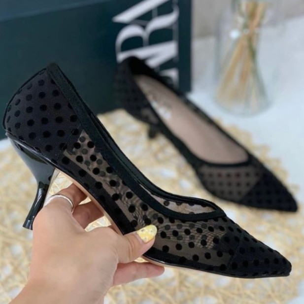 SEPATU WANITA ZARA DOTTED HEELS SHOES ORI PREMIUM IMPORT