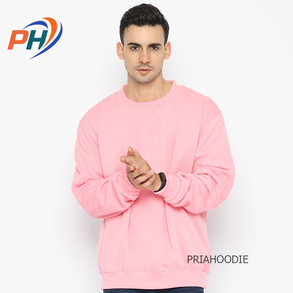 Priahoodie Basic Sweater Polos Pria Cowok Laki Laki Size M - XXL (Bisa Cod)-PINK BABY