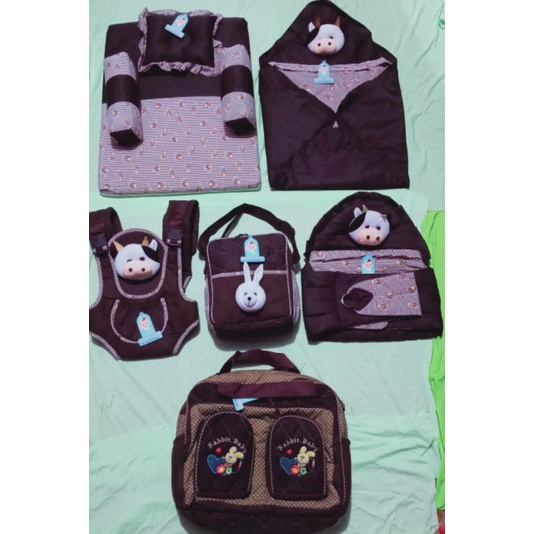 TERMURAH !!! SET PERLENGKAPAN BAYI (PAKET HEMAT 6 IN 1) BONUS 1 SET SARUNG TANGAN KAKI BAYI-6in coklat