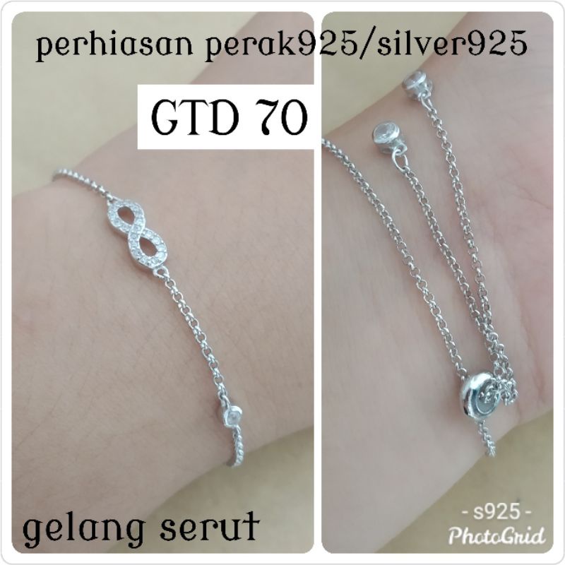 GELANG TANGAN SERUT PERAK ASLI S925 LAPIS MAS PUTIH GTD 70