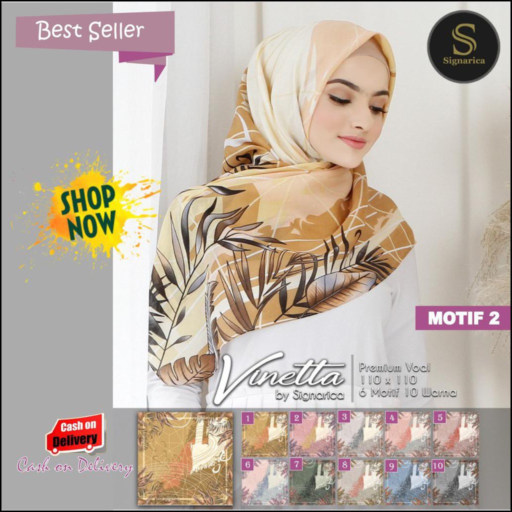 Jilbab Segiempat Vinetta Voal Motif Signarica Hijab Kerudung Scarf Square Ori