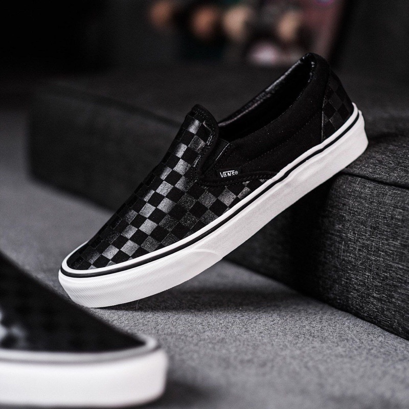 VANS SLIP-ON CHECKERBOARD BLACK BLACK CLASSIC ORIGINAL 100% ( Global )