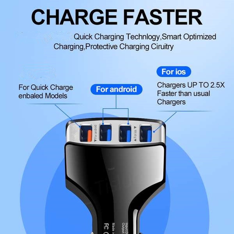 1 Pcs 4 Ports Car Charger USB 3.0 Fast Charging Sub-Device Charging Adapter