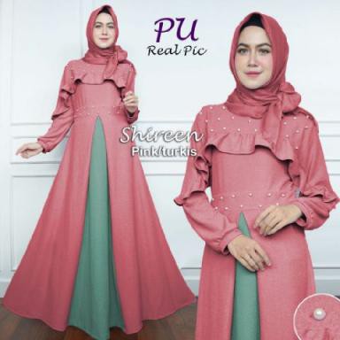 SHIREEN SYARI ( PU) BAJU MAXI DRESS MUSLIM WANITA LENGAN PANJANG GAMIS CEWEK KEKINIAN GROSIR MODERN