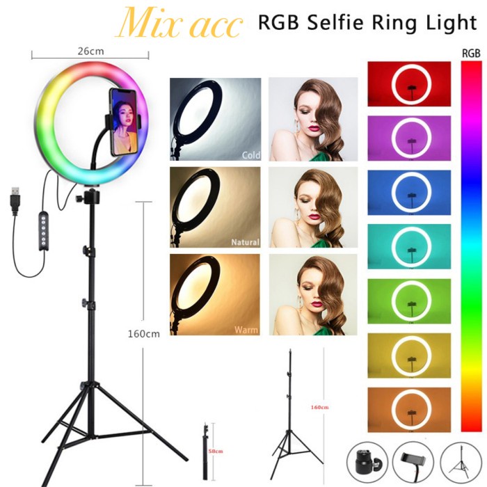 Ring Light RGB Rainbow 26CM +Tripod Stand 1.6M TikTok Youtuber