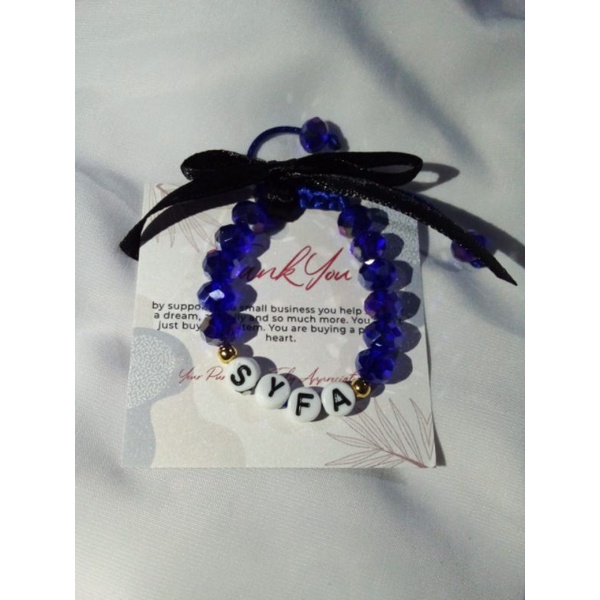 Gelang anak custom nama model serut kristal ceko 8mm