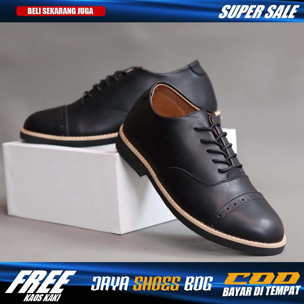 ROHAN|Sepatu Formal Pantofel Pria Hitam Tali Kerja Kantor Kuliah Fashion Original Kulit Syintetik