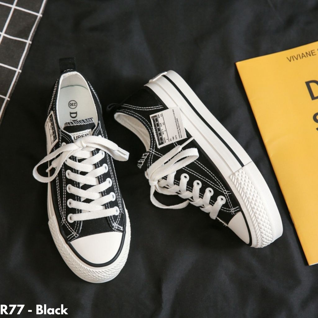SEPATU SNEAKERS WANITA KANVAS LABEL UNIK REMAJA DEWASA TINGGI HIGHSOLE IMPORT BERKUALITAS R77