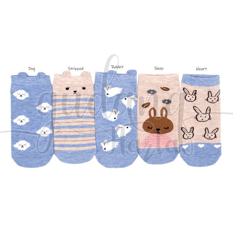 Kaos Kaki Pendek Wanita Blue Animal Series Hidden Socks Dog Rabbit GH 103042