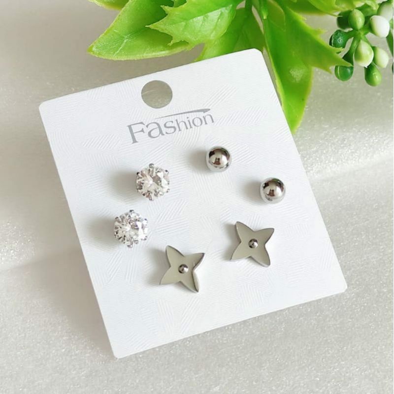 Anting Tusuk Titanium Set Warna Putih Wanita