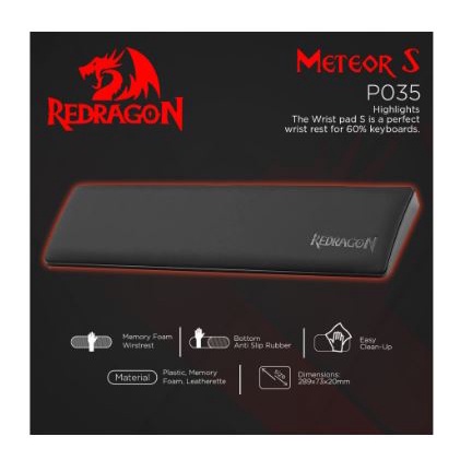 wrist pad rest gaming Redragon 289x73x20 mm anti slip memory foam for Keyboard 60% p035 meteor s - bantal pergelangan tangan p-035