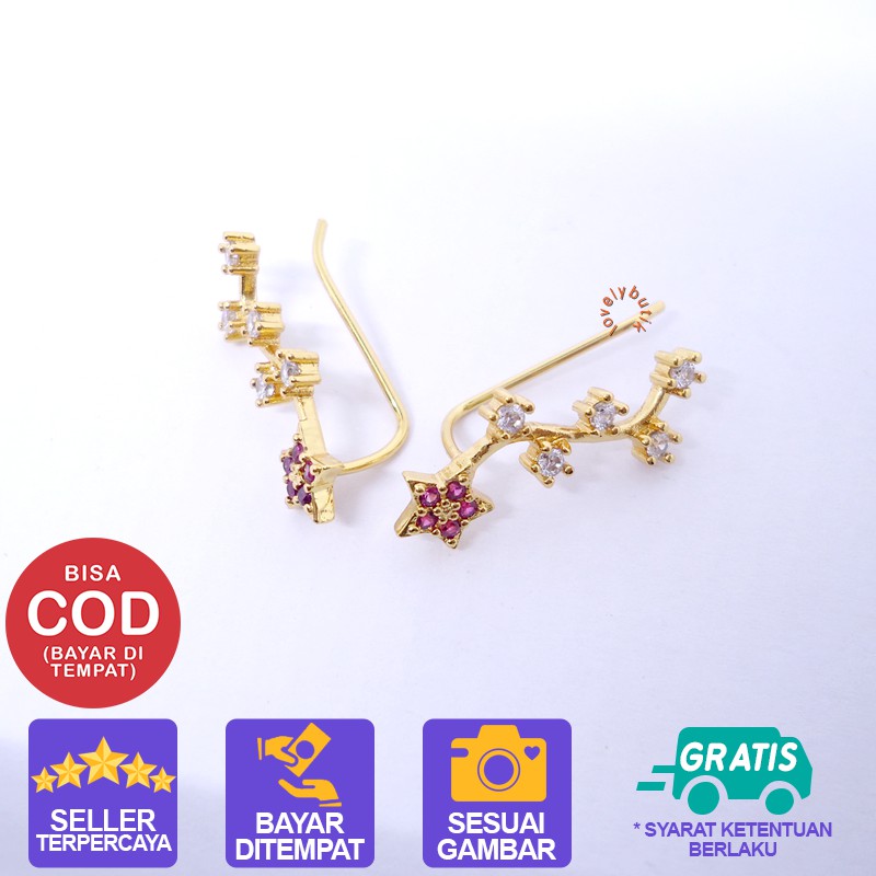 Lovelybutik Anting Xuping Emas Perhiasan Fashion Wanita Anting Wanita Korea Jepit Bunga Permata