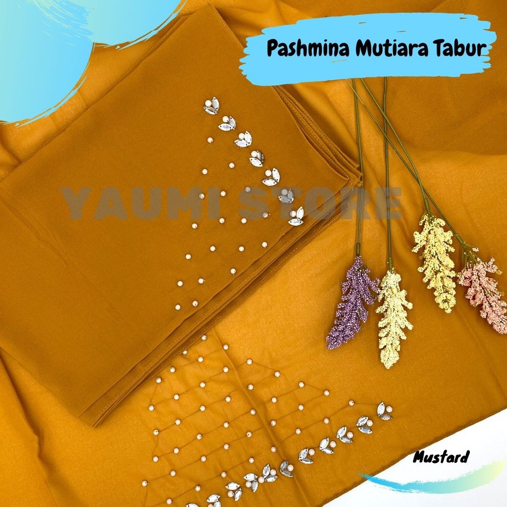 Jilbab Pasmina Tali Payet Mutiara Tabur  75 x 180 CM
