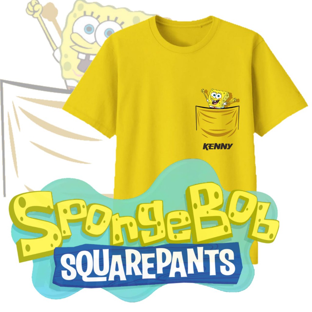 Kaos Spongebob saku (Free tambah Nama) untuk Anak, Remaja, Dewasa, Big size Bahan Cotton