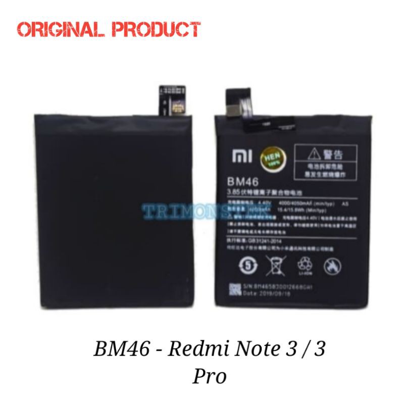 Baterai Battery Xiaomi BM46 4000 mAh Redmi Note 3 Pro Original | Shopee