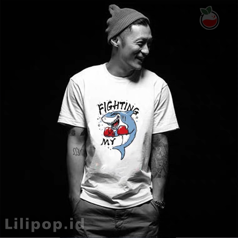 Lilipop Kaos Pria Shark Time Baju Distro Basic Tshirt Kasual