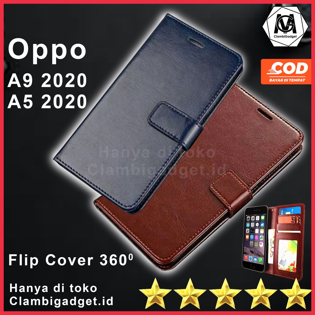 Casing Case Flip Cover Leather Oppo A5 A9 2020 Flip Dompet Flip Shell Kulit HP Flip Wallet Magnet 360 Hitam Coklat Full Depan Belakang Protector Proteksi Soft Case Tali Gantungan Karakter Lucu Motif Polos Terbaru Keren Bagus Aesthetic Anime