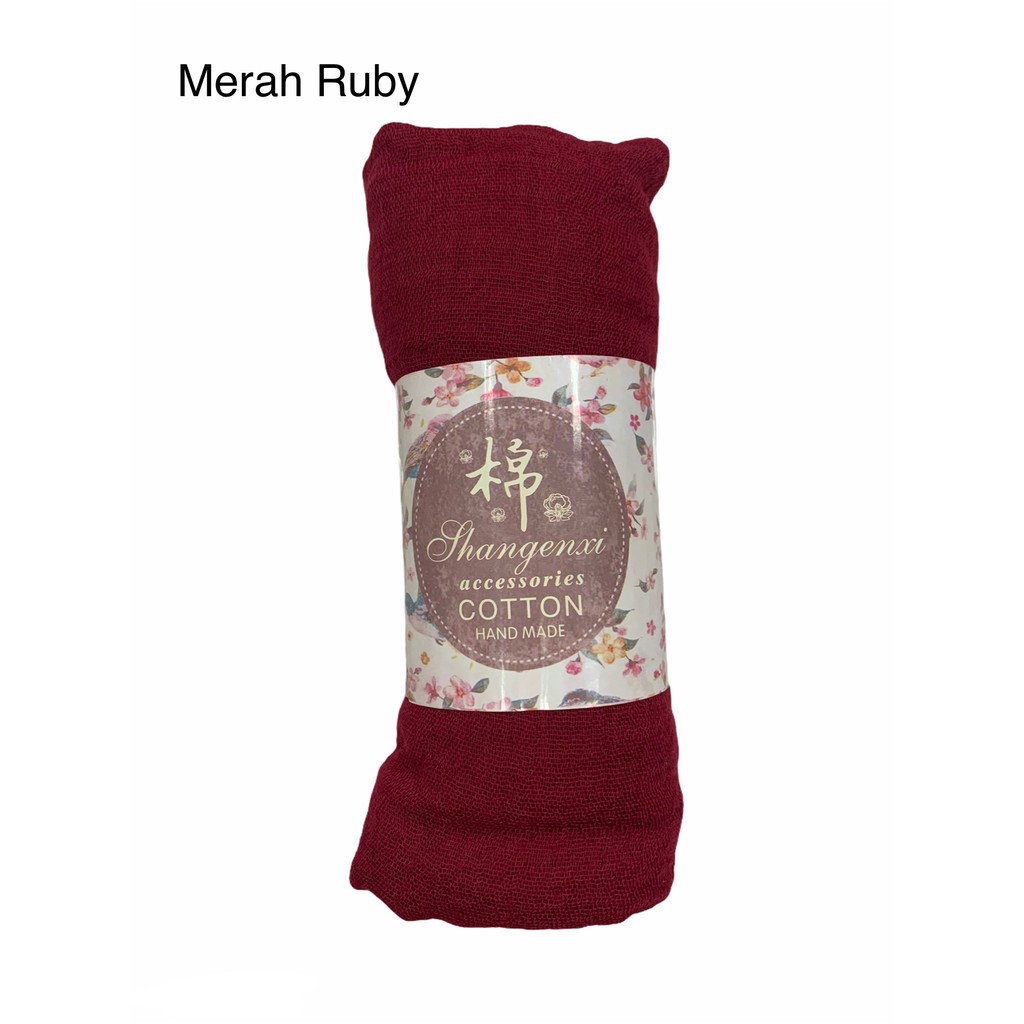 RI04-RI06 FUNSTORE HIJAB PASHMINA CRINKLE SHAWL COTTON WIDE JILBAB BAHAN KATUN PREMIUM IMPORT-Merah Ruby