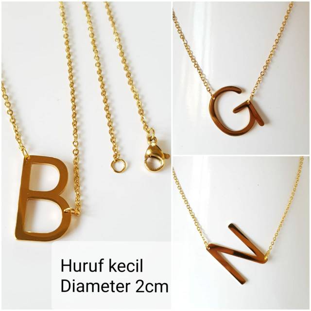 KALUNG HURUF KECIL GOLD kalung inisial titanium antikarat import