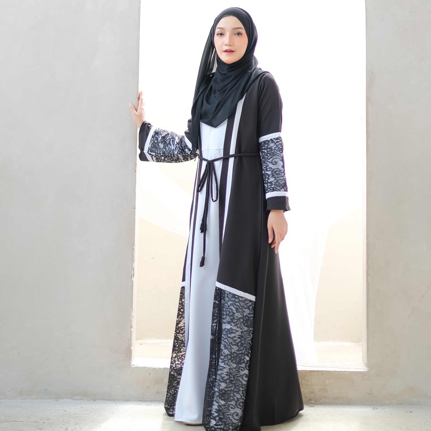 Reysha Abaya Maxi Dress Motif Renda Dikerjakan Oleh Tenaga Ahli 100% Ori Dan Realpict, Exclusive Fashion Gamis Muslim Dengan Desain Outer Aksen Brukat Diatur Bisa COD-6