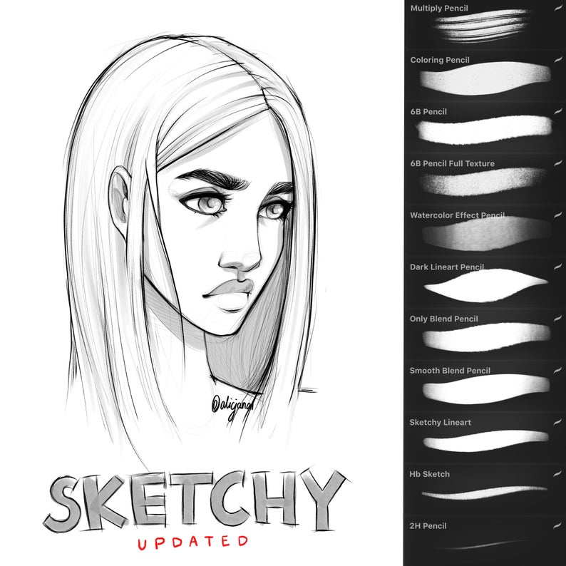 Procreate Brush - Basic Portrait, Sketchy &amp; Cartoonish MakeUp Brush Set for Procreate