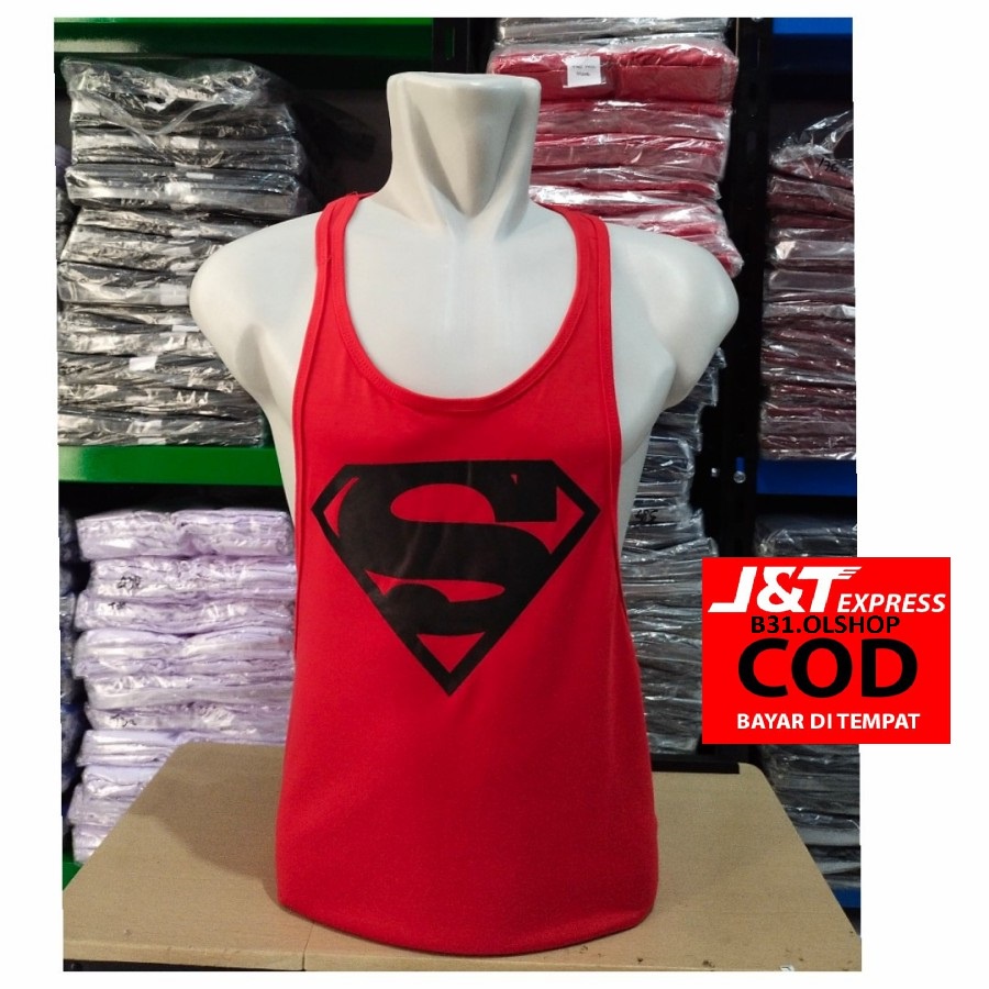 { BISA COD } singlet pria GYM FITNESS SPORT TALI KECIL MOTIF SUPERMAN HERO