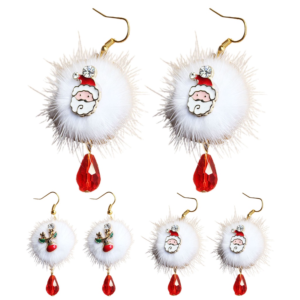 Hu Hu Hu Hu Hu Alat Bantu Pasang Kacamata♡ 1 Pasang Anting Kait Gantung Bahan Alloy Hias Bola Plush Putih Merahberlian Imitasi Untuk Wanita