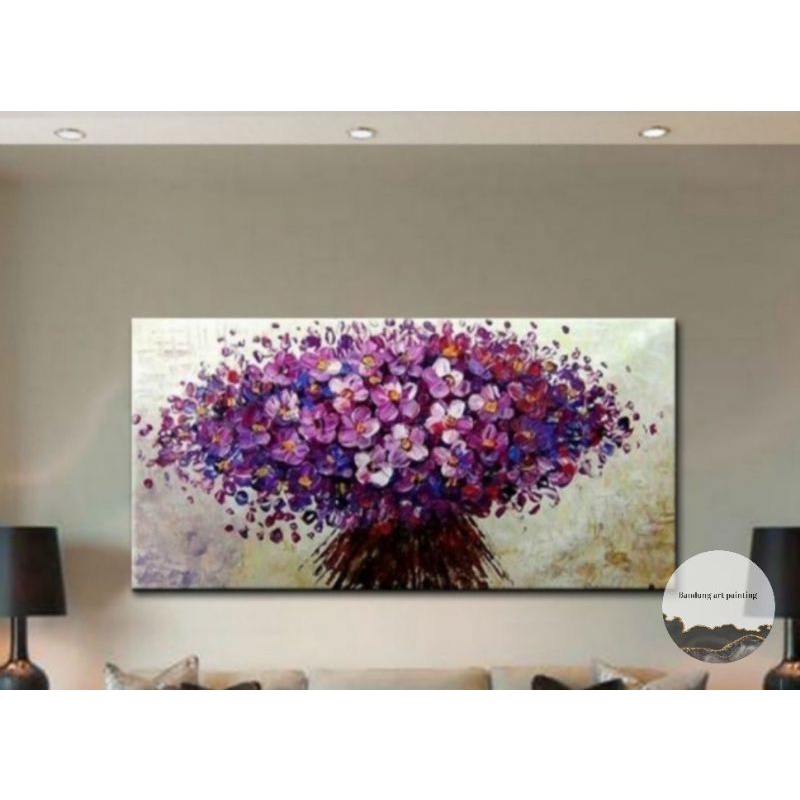 

lukisan bunga tekstur ungu 150 x 80 CM