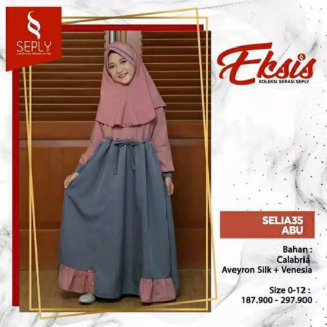 Gamis Anak Seply selia 35 Abu size 8, 10
