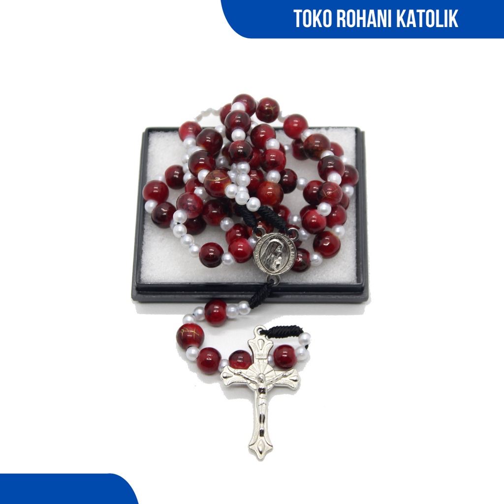 ROSARIO KALUNG BATU ALAM / KALUNG ROSARIO BATU BLOROK MAROON / KALUNG SALIB / SALIB ROSARIO / ROSARIO KATOLIK / KONTAS